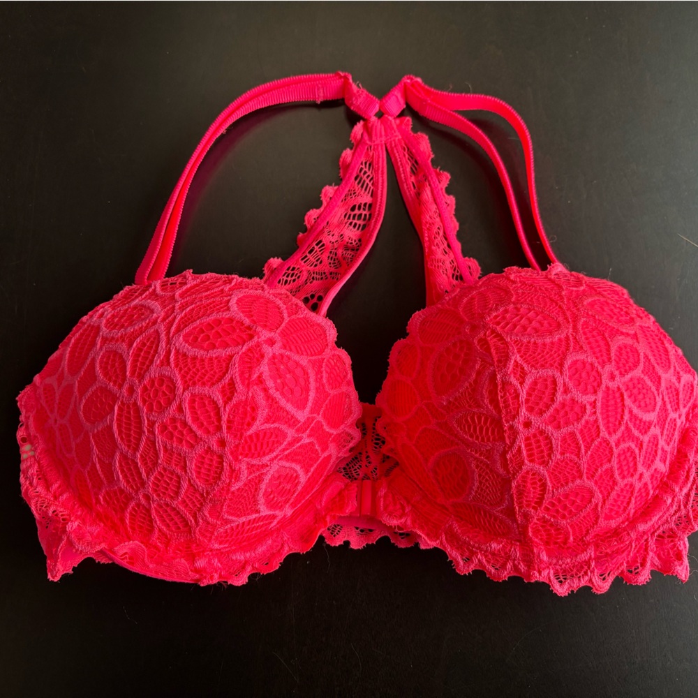 Lace Halter Bra in Vibrant Pink